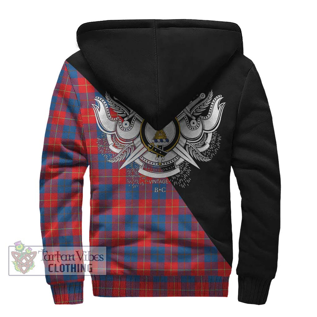 Galloway Red Tartan Sherpa Hoodie with Family Crest and Military Logo Style - Tartanvibesclothing Shop