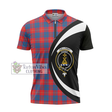 Galloway Red Tartan Zipper Polo Shirt with Family Crest Circle Style