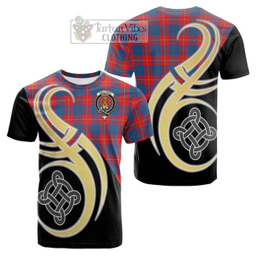 Galloway Red Tartan Cotton T-shirt with Family Crest and Celtic Symbol Style