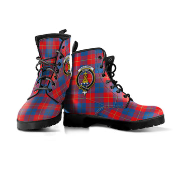 Galloway Red Tartan Leather Boots with Family Crest