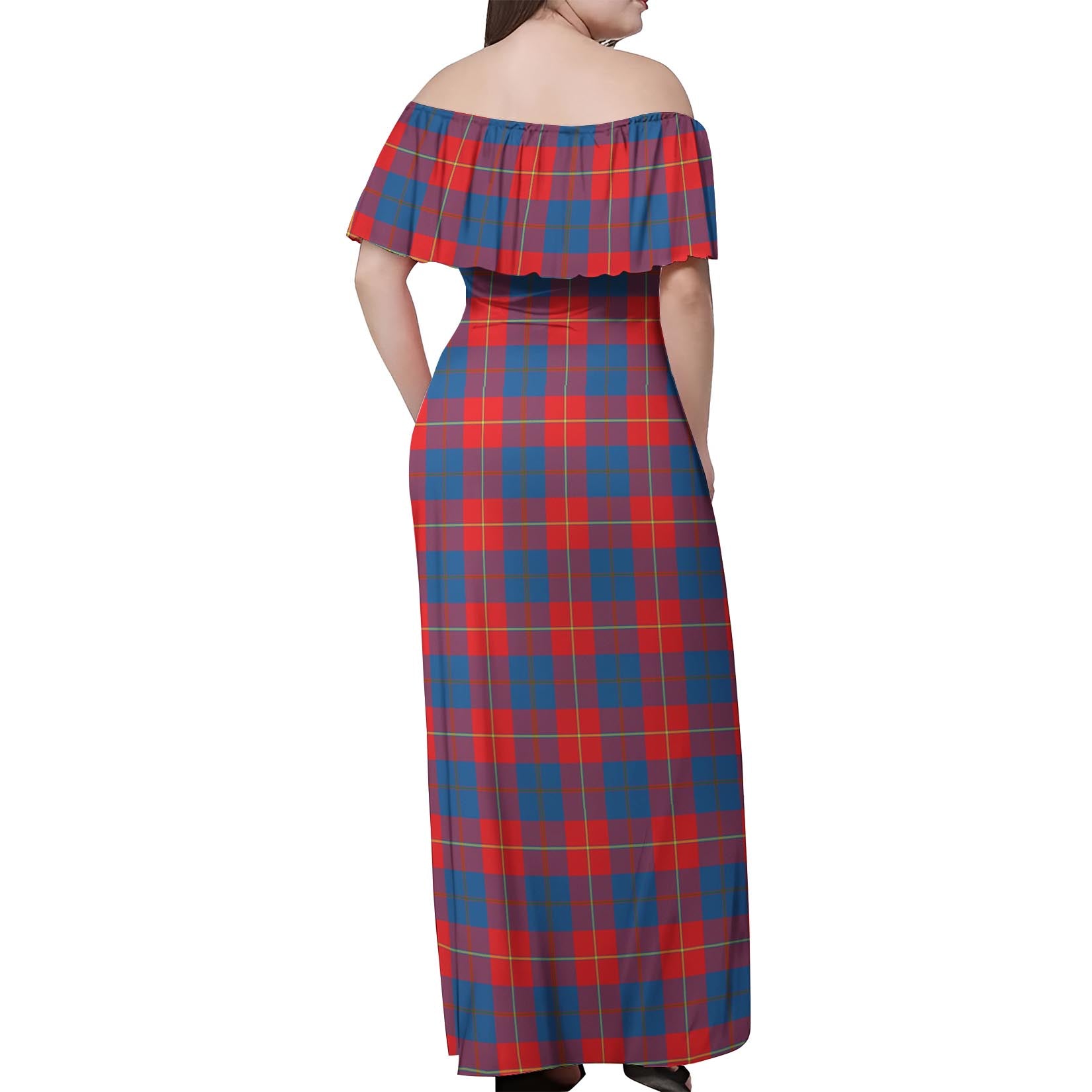 Galloway Red Tartan Off Shoulder Long Dress - Tartanvibesclothing