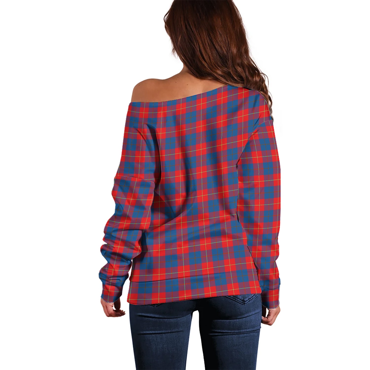 Galloway Red Tartan Off Shoulder Women Sweater - Tartanvibesclothing