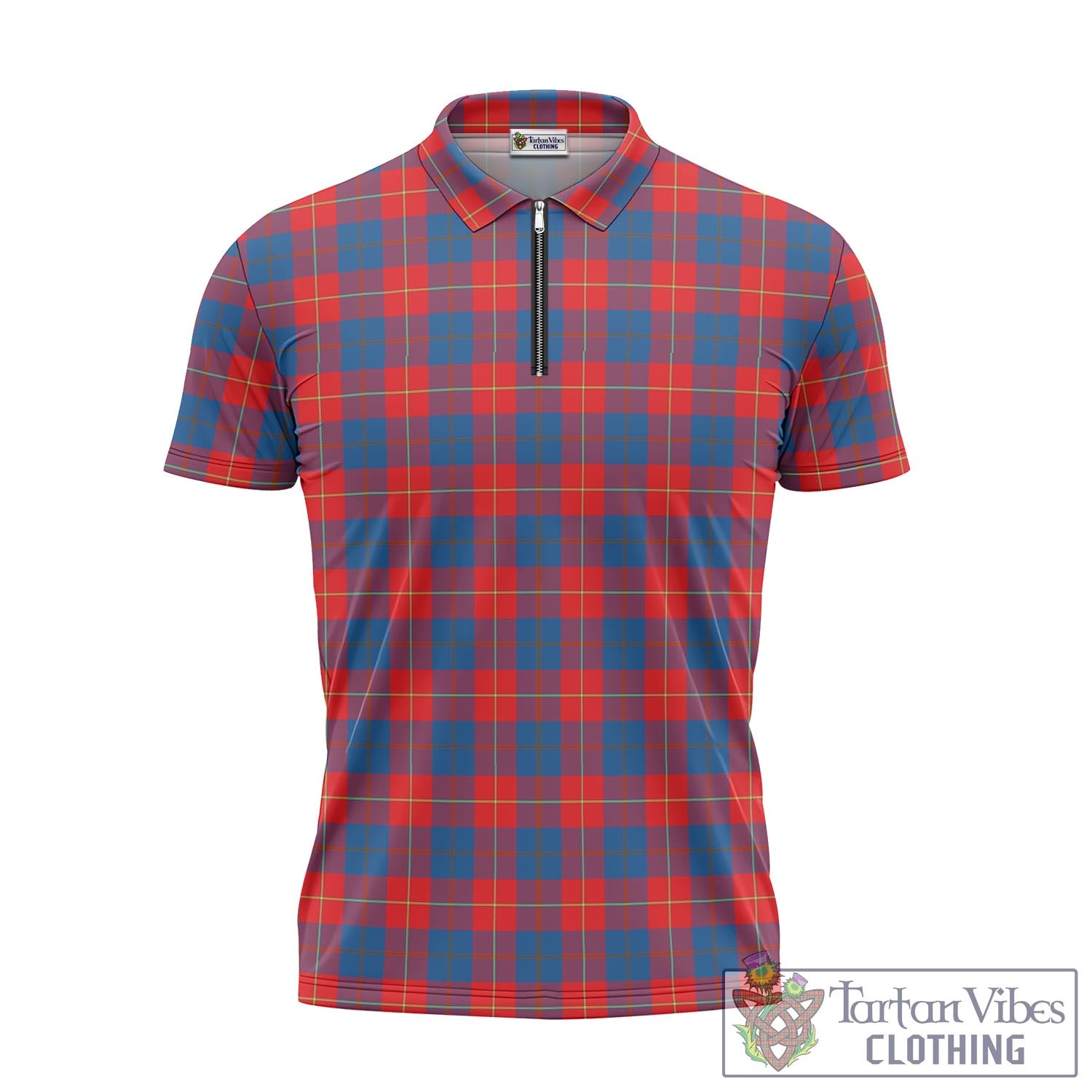 Tartan Vibes Clothing Galloway Red Tartan Zipper Polo Shirt