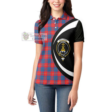 Galloway Red Tartan Women's Polo Shirt with Family Crest Circle Style