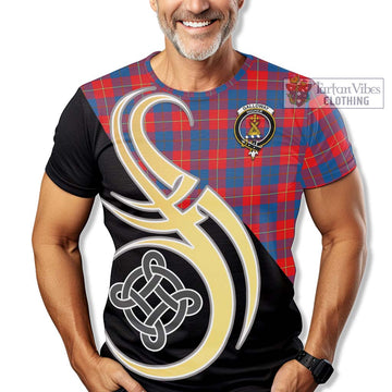 Galloway Red Tartan T-Shirt with Family Crest and Celtic Symbol Style