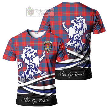 Galloway Red Tartan Cotton T-shirt with Alba Gu Brath Regal Lion Emblem