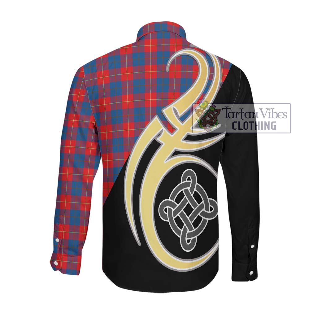 Galloway Red Tartan Long Sleeve Button Shirt with Family Crest and Celtic Symbol Style Men's Shirt - Tartan Vibes Clothing