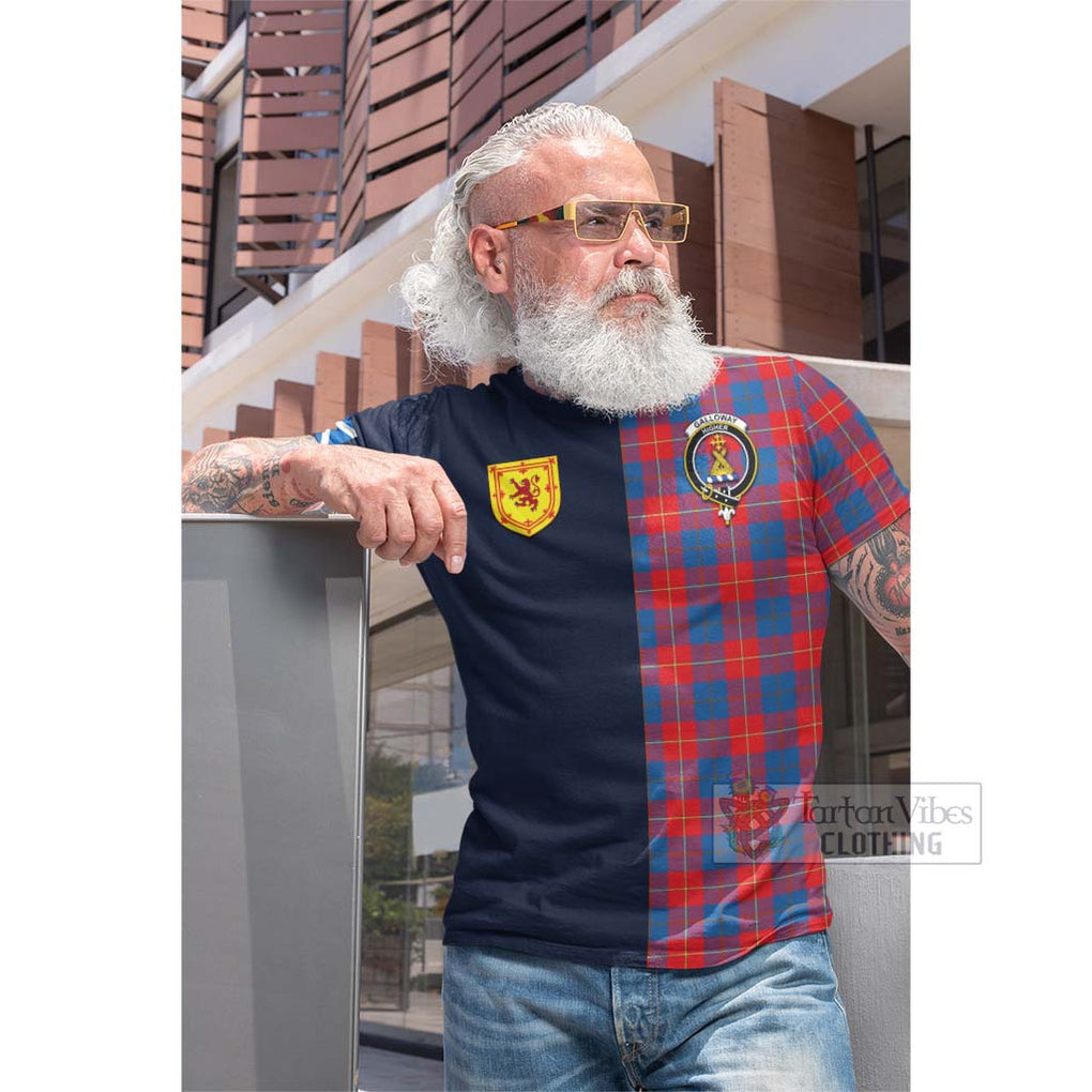 Tartan Vibes Clothing Galloway Red Tartan Cotton T-shirt with Scottish Lion Royal Arm Half Style