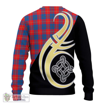 Galloway Red Tartan Ugly Sweater with Family Crest and Celtic Symbol Style