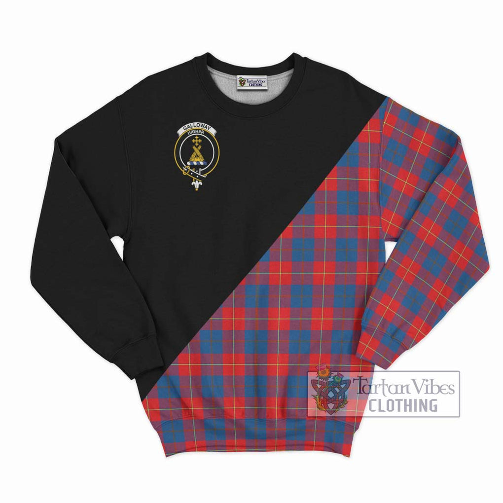 Galloway Red Tartan Sweatshirt with Family Crest and Military Logo Style - Tartanvibesclothing Shop