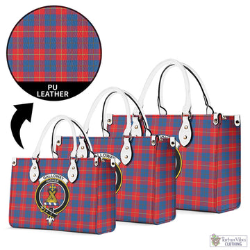 Galloway Red Tartan Luxury Leather Handbags with Family Crest