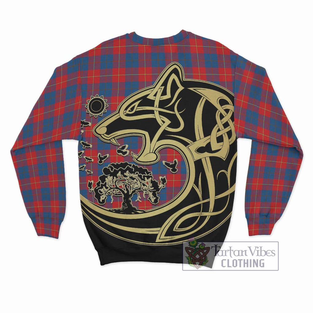 Galloway Red Tartan Sweatshirt with Family Crest Celtic Wolf Style - Tartan Vibes Clothing