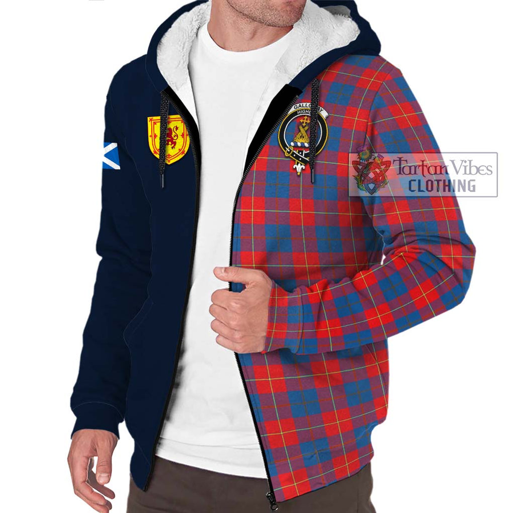 Tartan Vibes Clothing Galloway Red Tartan Sherpa Hoodie with Scottish Lion Royal Arm Half Style