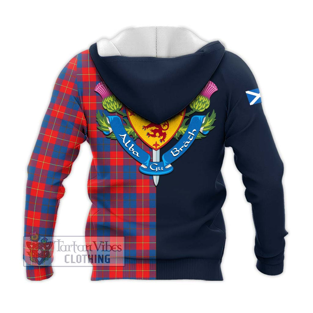 Tartan Vibes Clothing Galloway Red Tartan Knitted Hoodie with Scottish Lion Royal Arm Half Style