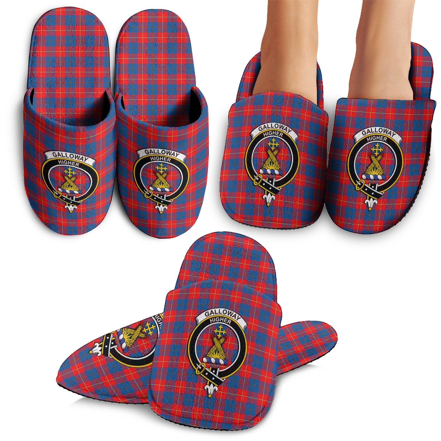 Galloway Red Tartan Home Slippers with Family Crest - Tartanvibesclothing