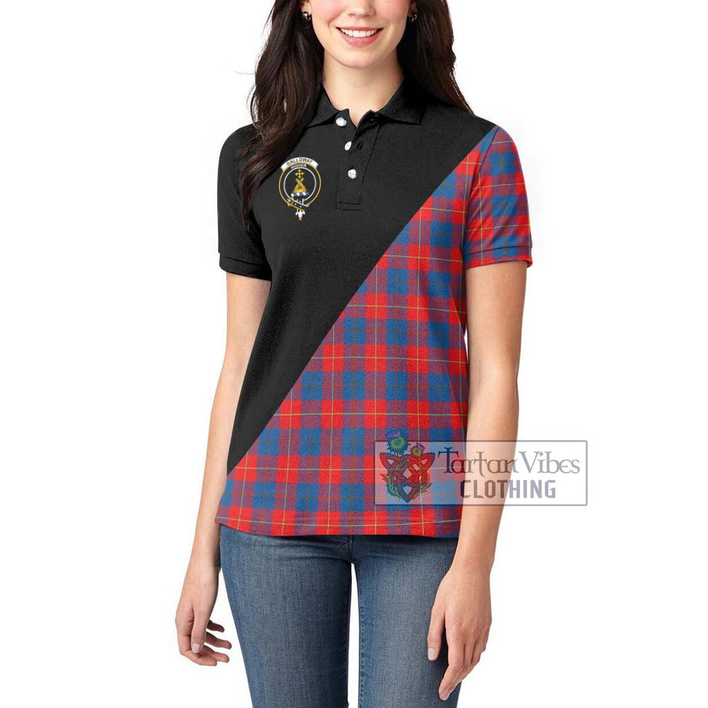 Galloway Red Tartan Women's Polo Shirt with Family Crest and Military Logo Style - Tartanvibesclothing Shop