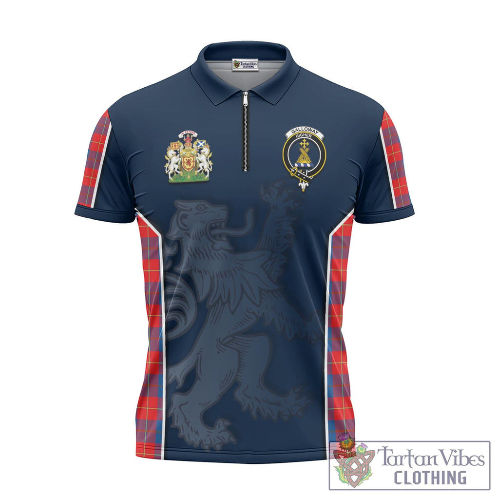 Tartan Vibes Clothing Galloway Red Tartan Zipper Polo Shirt with Family Crest and Lion Rampant Vibes Sport Style