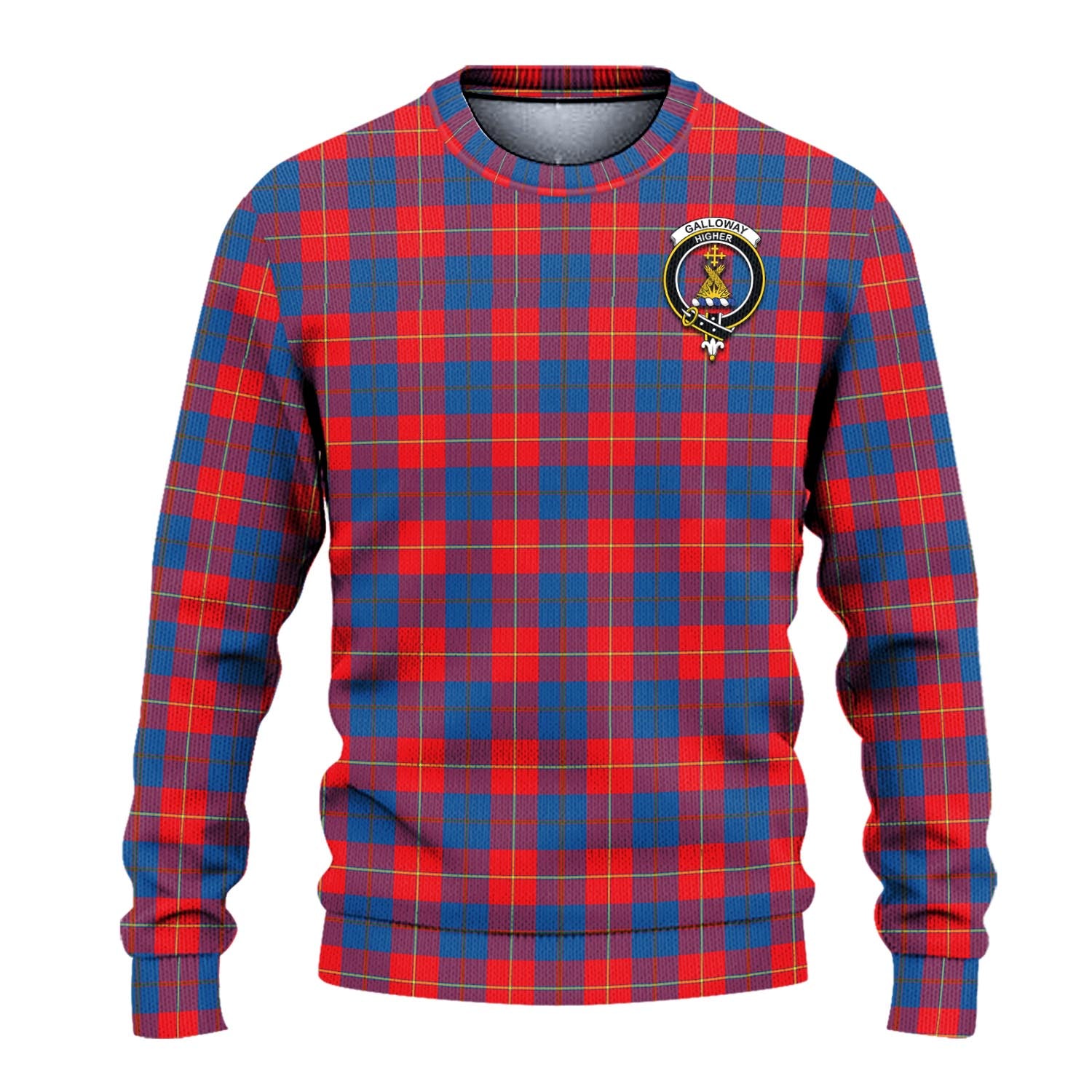 Galloway Red Tartan Knitted Sweater with Family Crest - Tartanvibesclothing