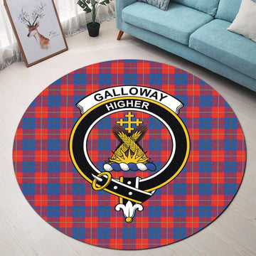 Galloway Red Tartan Round Rug with Family Crest