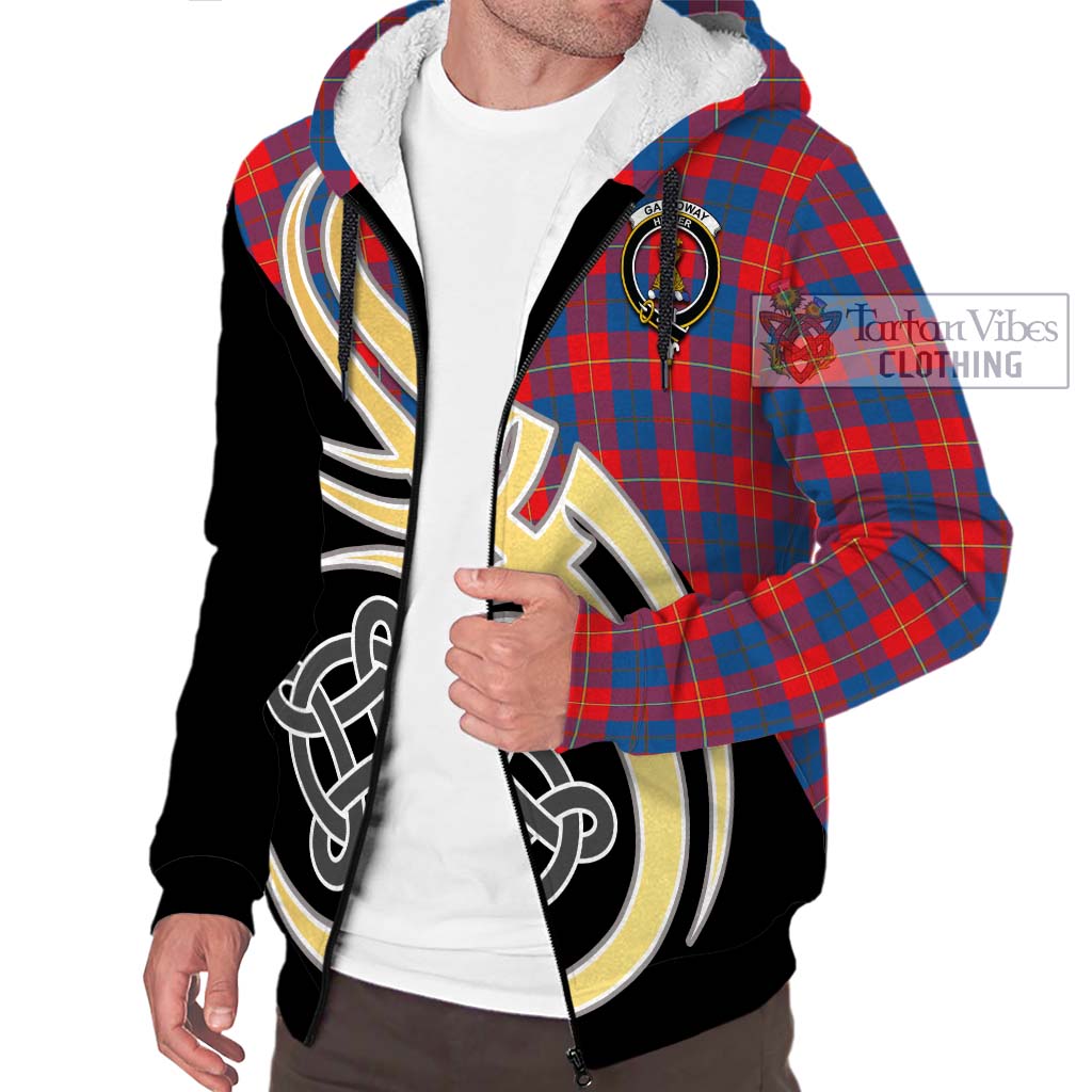 Galloway Red Tartan Sherpa Hoodie with Family Crest and Celtic Symbol Style - Tartan Vibes Clothing