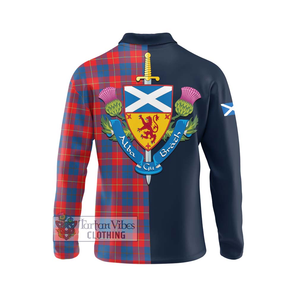 Tartan Vibes Clothing Galloway Red Tartan Long Sleeve Polo Shirt with Scottish Lion Royal Arm Half Style