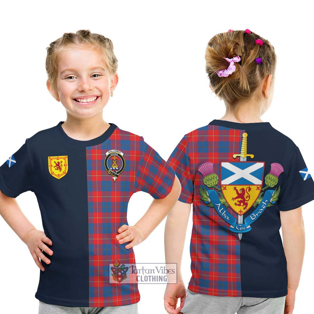 Tartan Vibes Clothing Galloway Red Tartan Kid T-Shirt with Scottish Lion Royal Arm Half Style