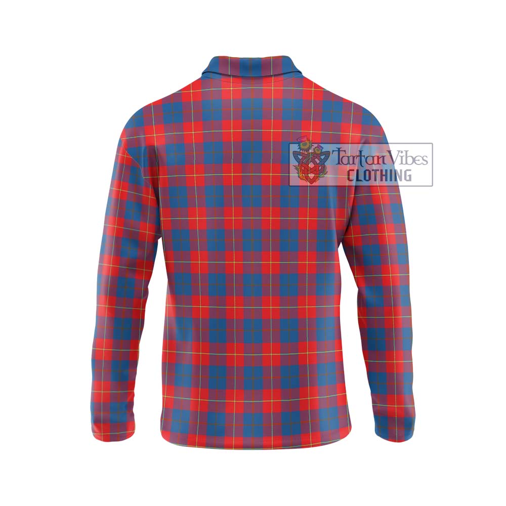 Galloway Red Tartan Long Sleeve Polo Shirt with Family Crest DNA In Me Style - Tartanvibesclothing Shop