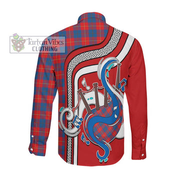 Galloway Red Tartan Long Sleeve Button Shirt with Epic Bagpipe Style