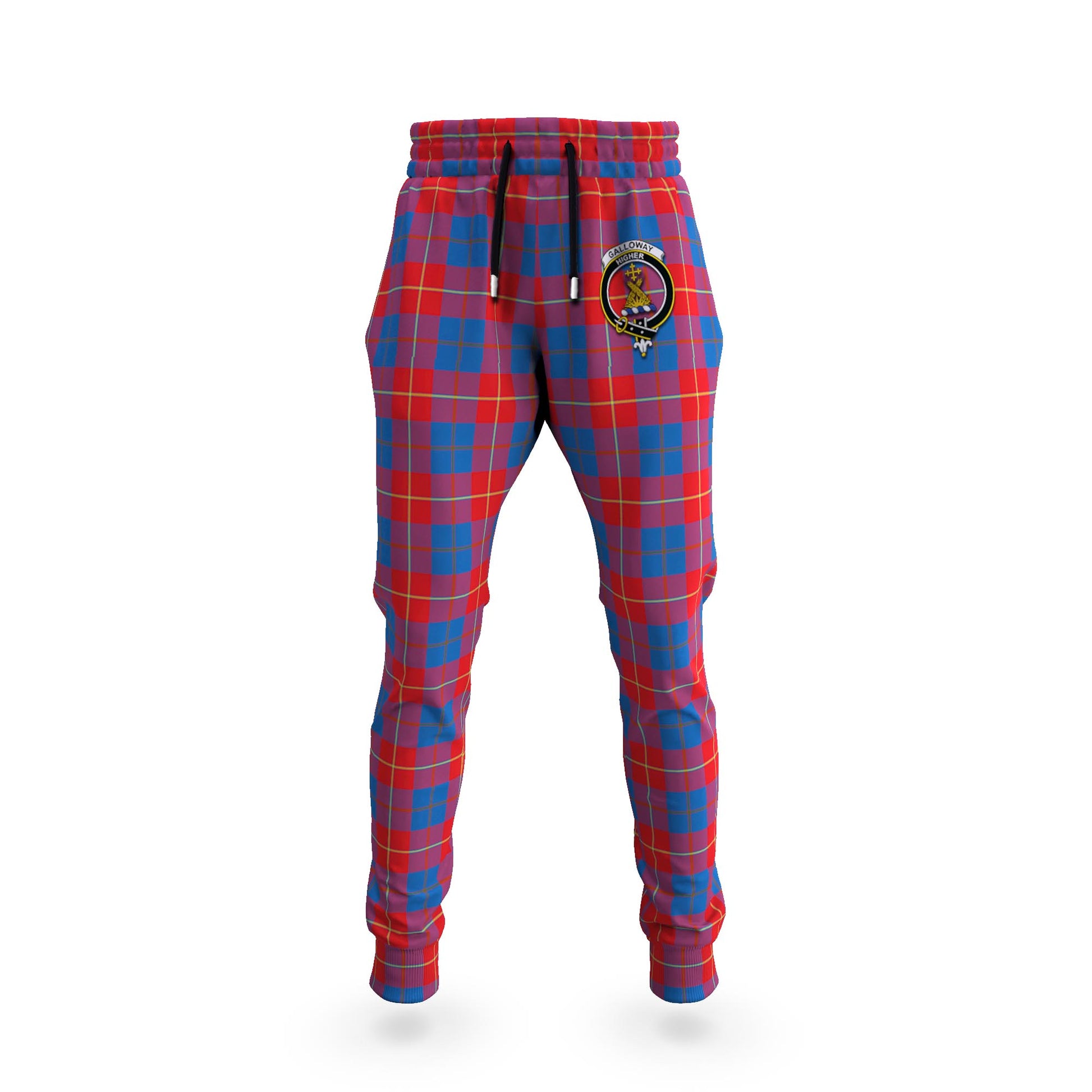 Galloway Red Tartan Joggers Pants with Family Crest - Tartanvibesclothing
