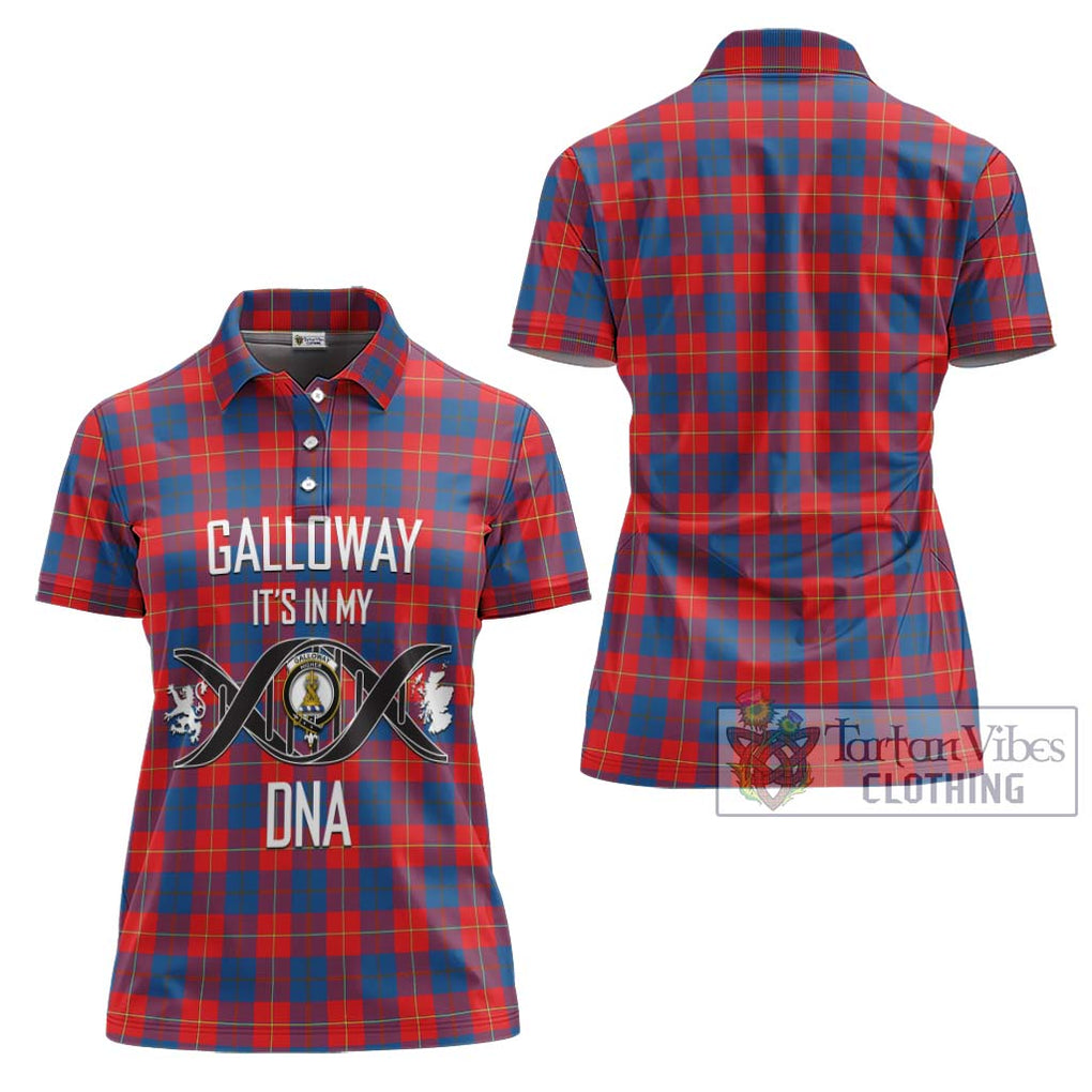 Galloway Red Tartan Women's Polo Shirt with Family Crest DNA In Me Style - Tartanvibesclothing Shop