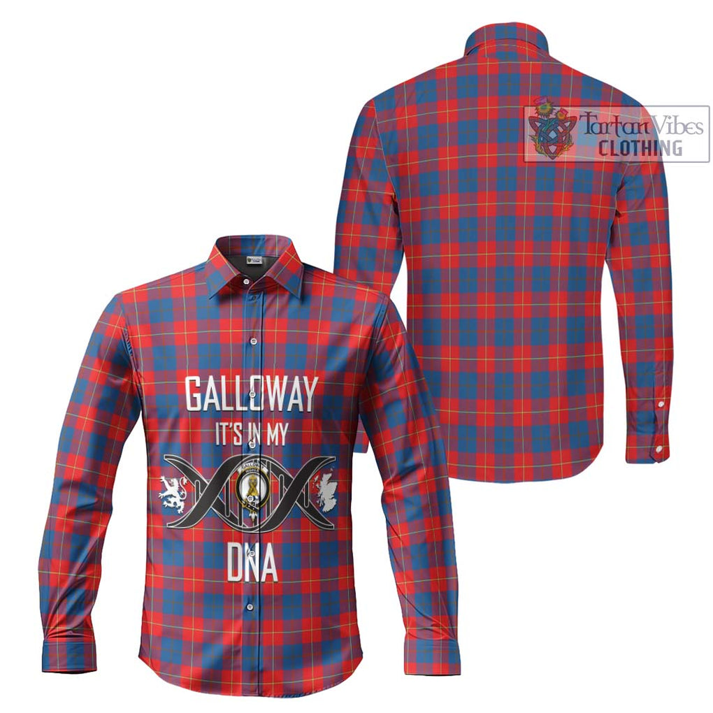 Galloway Red Tartan Long Sleeve Button Shirt with Family Crest DNA In Me Style Men's Shirt - Tartanvibesclothing Shop