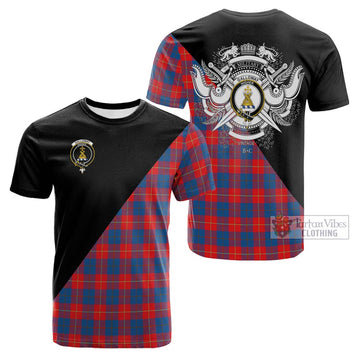 Galloway Red Tartan Cotton T-shirt with Family Crest and Military Logo Style