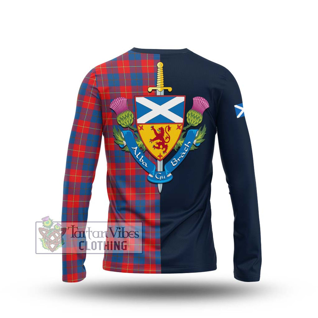 Tartan Vibes Clothing Galloway Red Tartan Long Sleeve T-Shirt with Scottish Lion Royal Arm Half Style