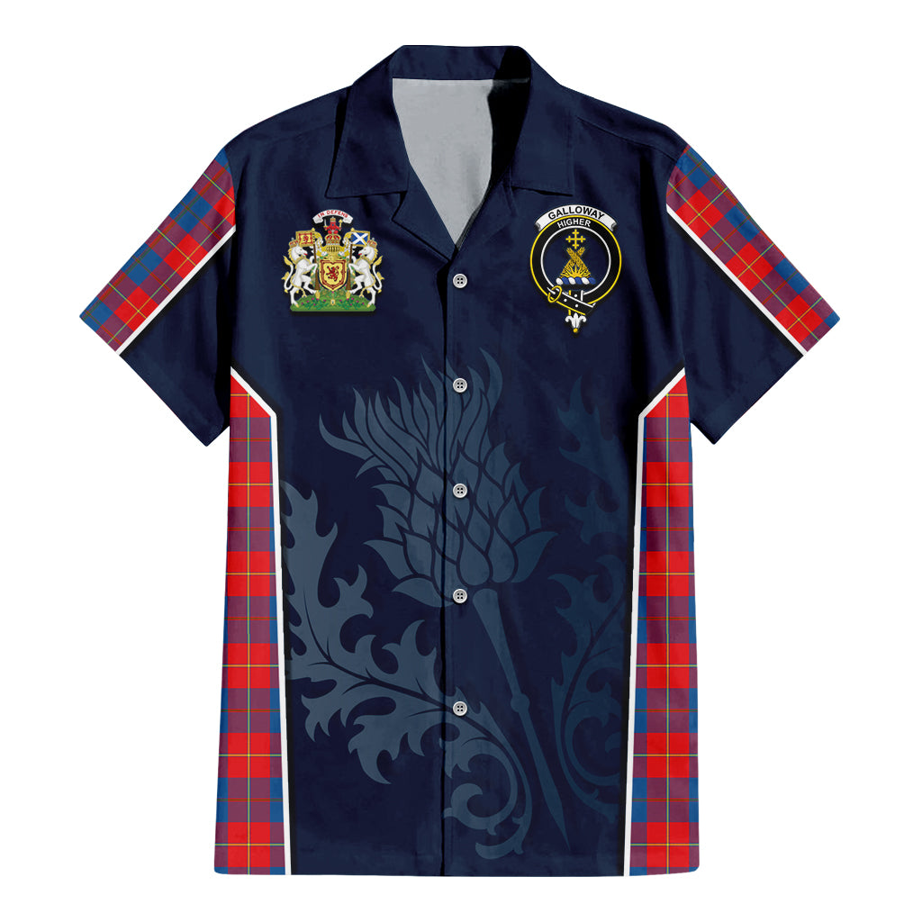 Tartan Vibes Clothing Galloway Red Tartan Short Sleeve Button Up Shirt with Family Crest and Scottish Thistle Vibes Sport Style