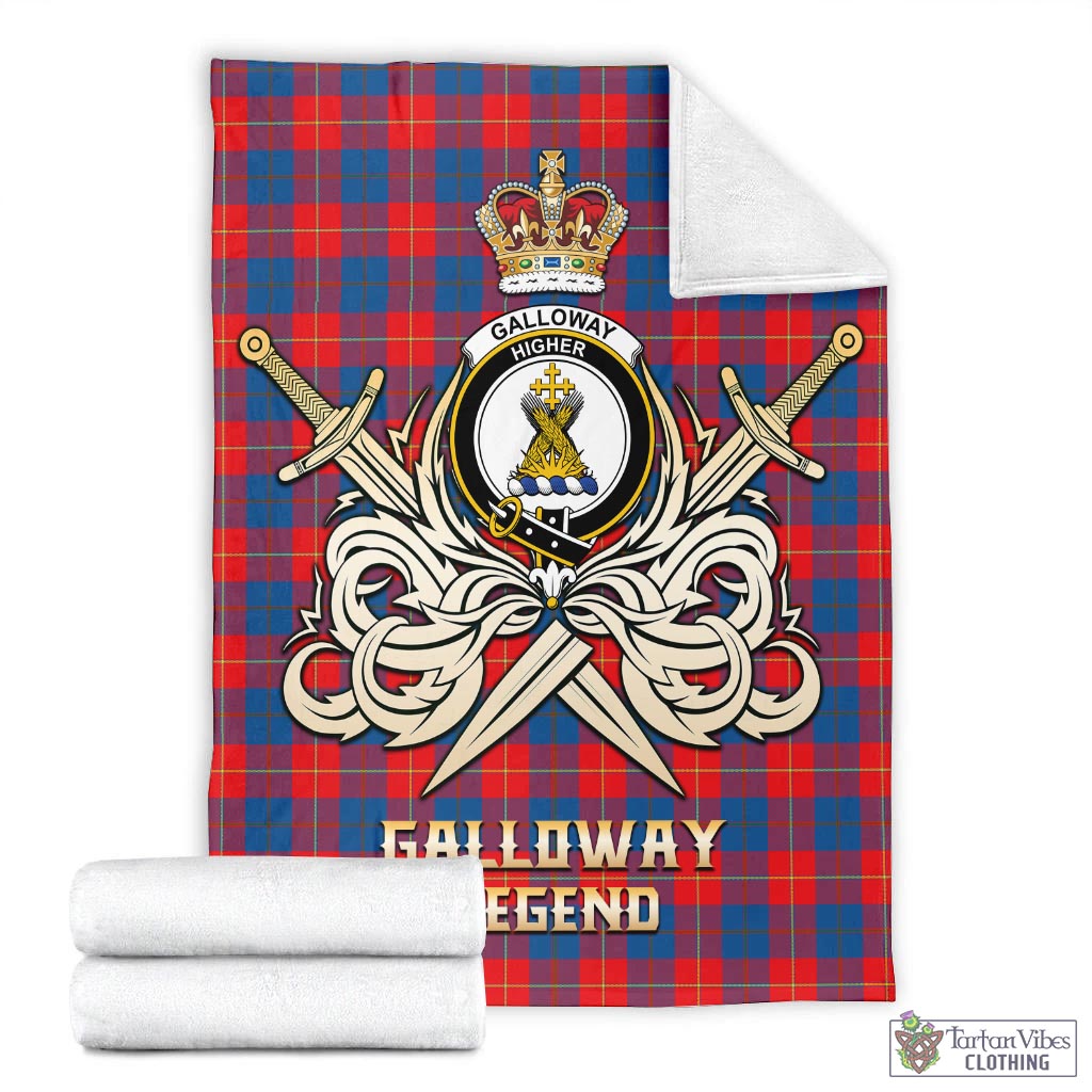 Tartan Vibes Clothing Galloway Red Tartan Blanket with Clan Crest and the Golden Sword of Courageous Legacy