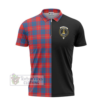 Galloway Red Tartan Zipper Polo Shirt with Family Crest and Half Of Me Style