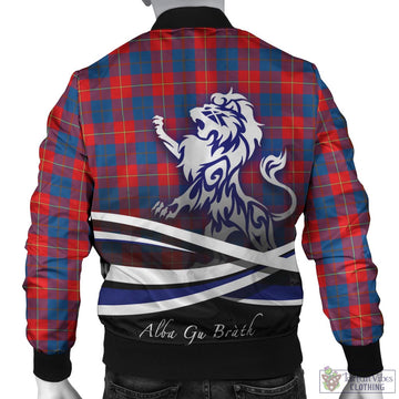 Galloway Red Tartan Bomber Jacket with Alba Gu Brath Regal Lion Emblem