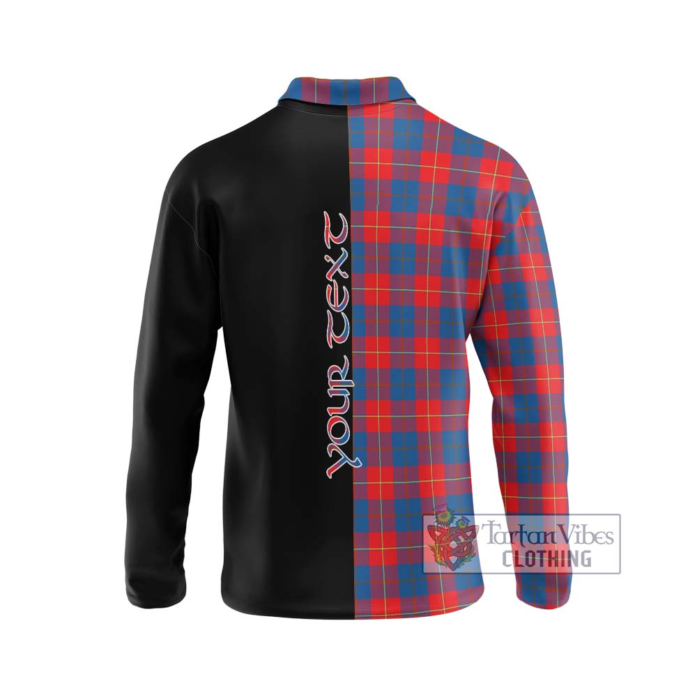 Galloway Red Tartan Long Sleeve Polo Shirt with Family Crest and Half Of Me Style - Tartanvibesclothing Shop