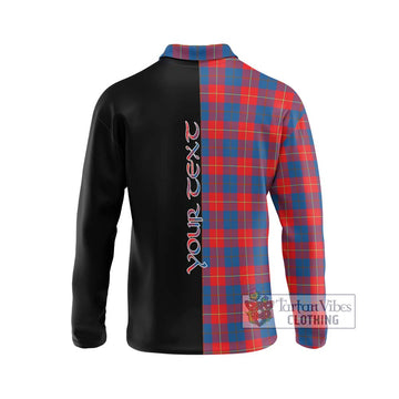 Galloway Red Tartan Long Sleeve Polo Shirt with Family Crest and Half Of Me Style