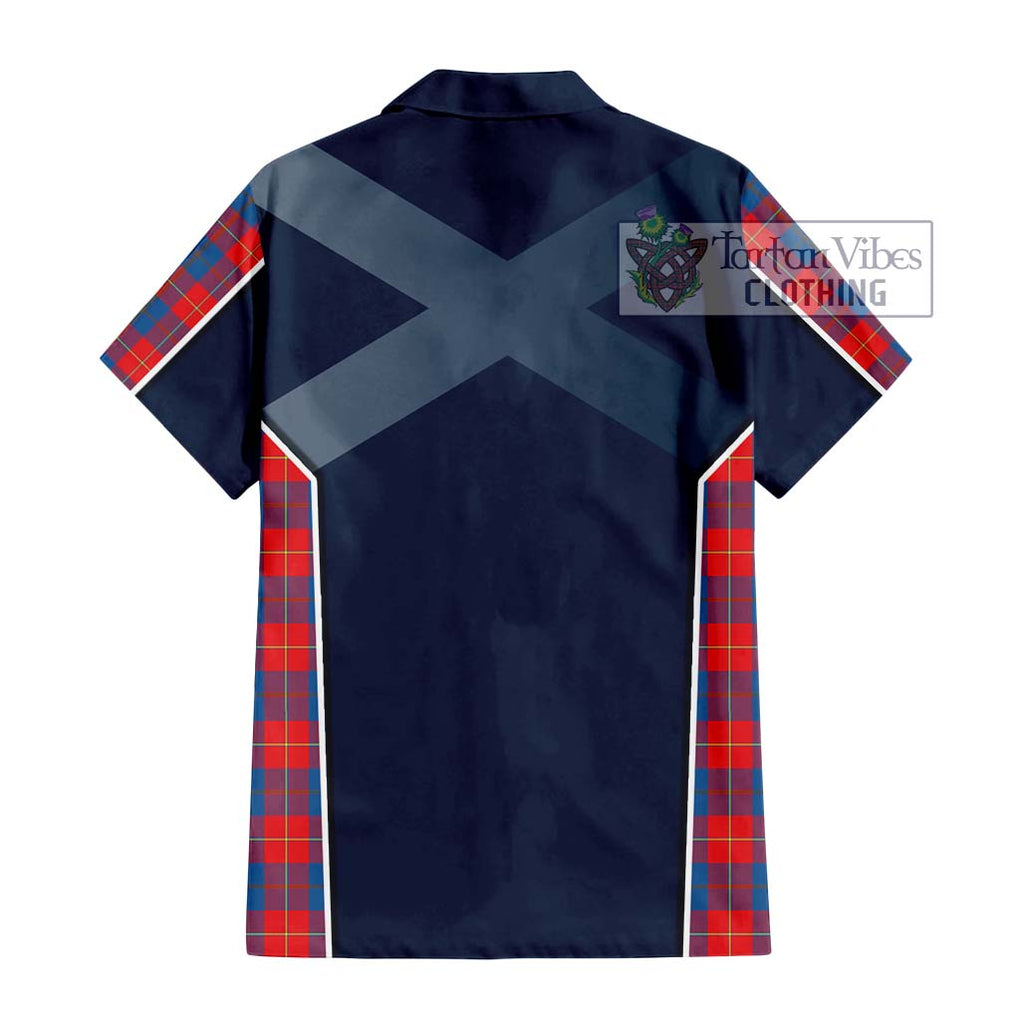 Galloway Red Tartan Short Sleeve Button Shirt with Family Crest and Lion Rampant Vibes Sport Style - Tartan Vibes Clothing