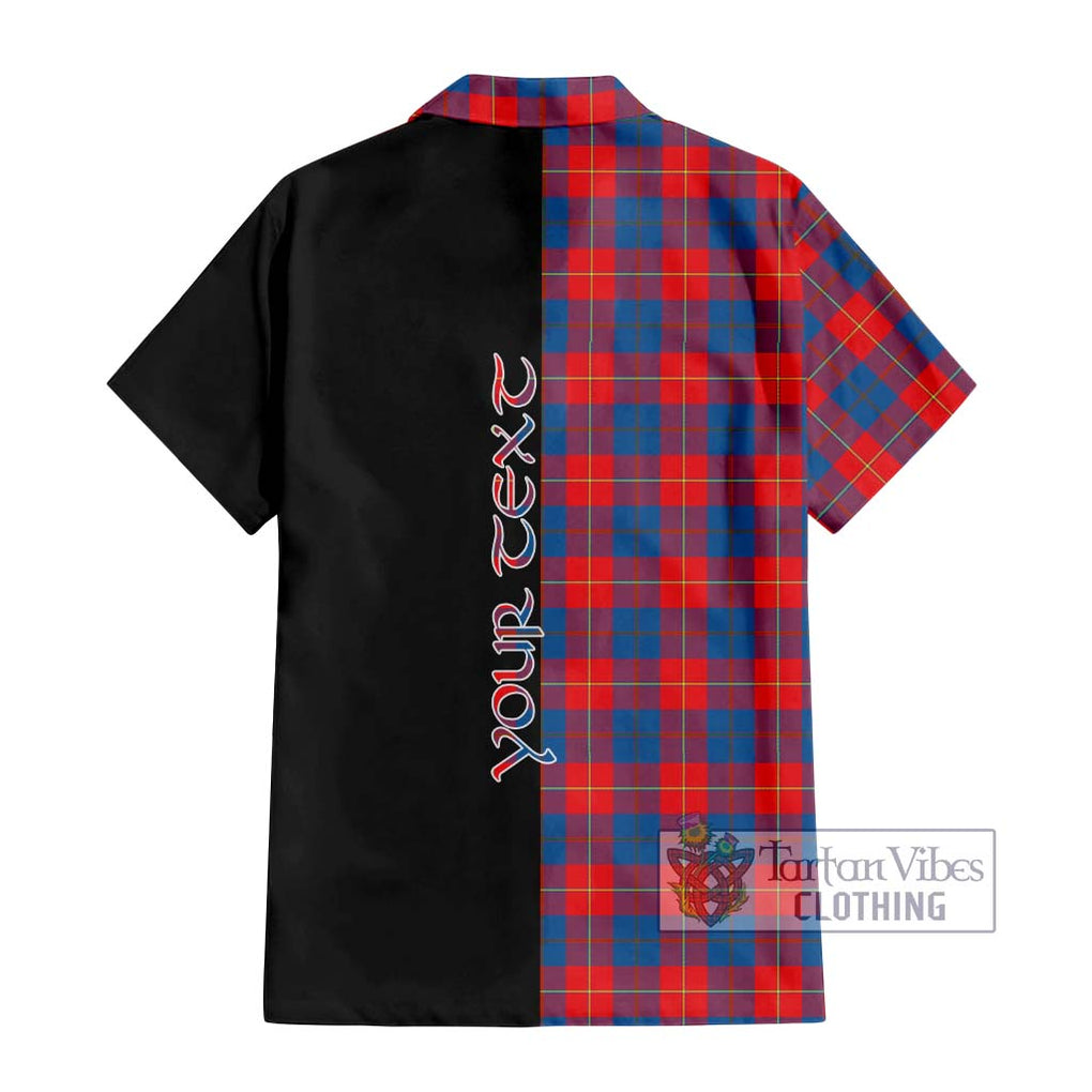 Galloway Red Tartan Short Sleeve Button Shirt with Family Crest and Half Of Me Style - Tartanvibesclothing Shop