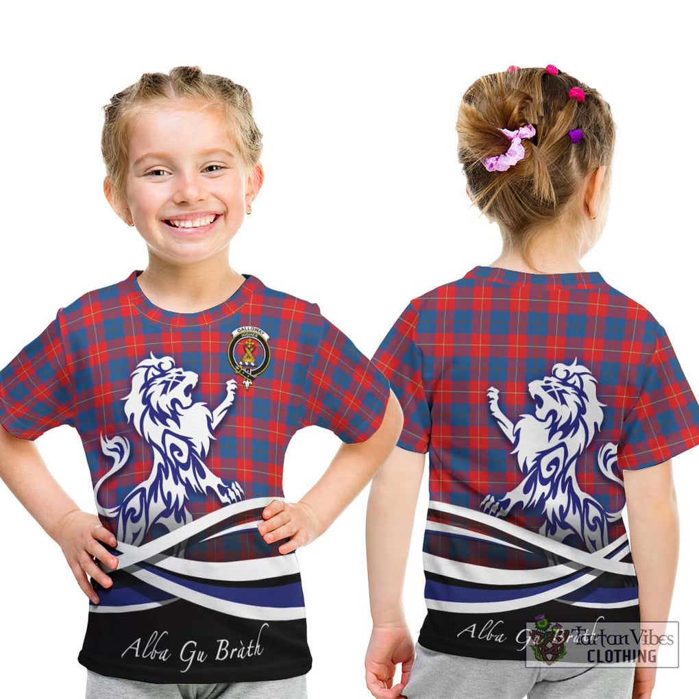 Galloway Red Tartan Kid T-Shirt with Alba Gu Brath Regal Lion Emblem - Tartanvibesclothing Shop