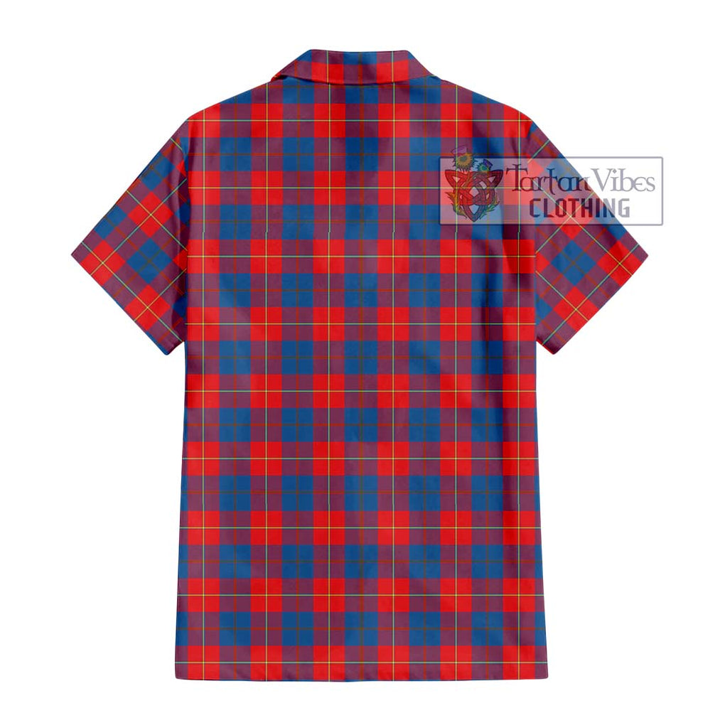 Galloway Red Tartan Short Sleeve Button Shirt with Family Crest DNA In Me Style - Tartanvibesclothing Shop