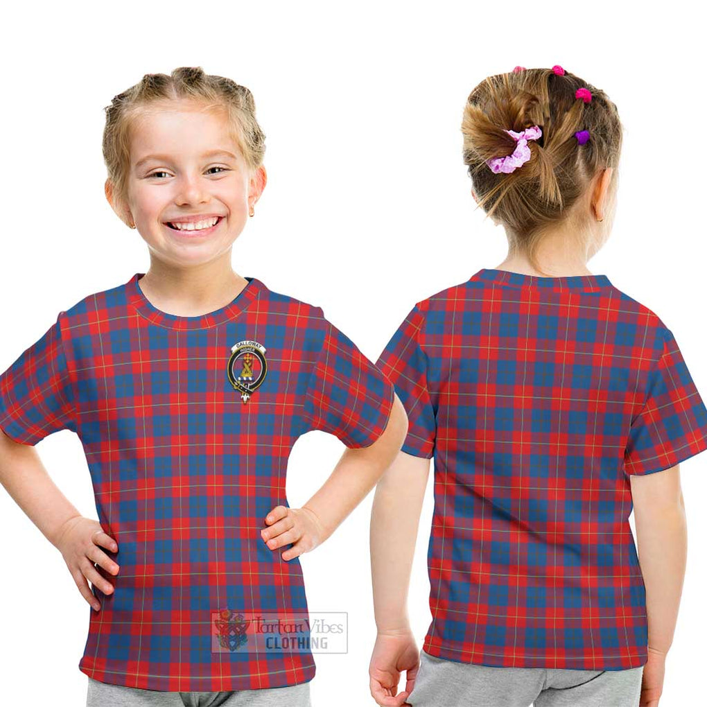 Galloway Red Tartan Kid T-Shirt with Family Crest - Tartanvibesclothing Shop