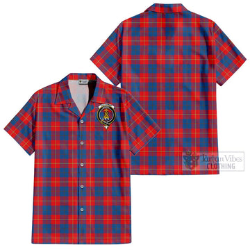 Galloway Red Tartan Cotton Hawaiian Shirt with Family Crest