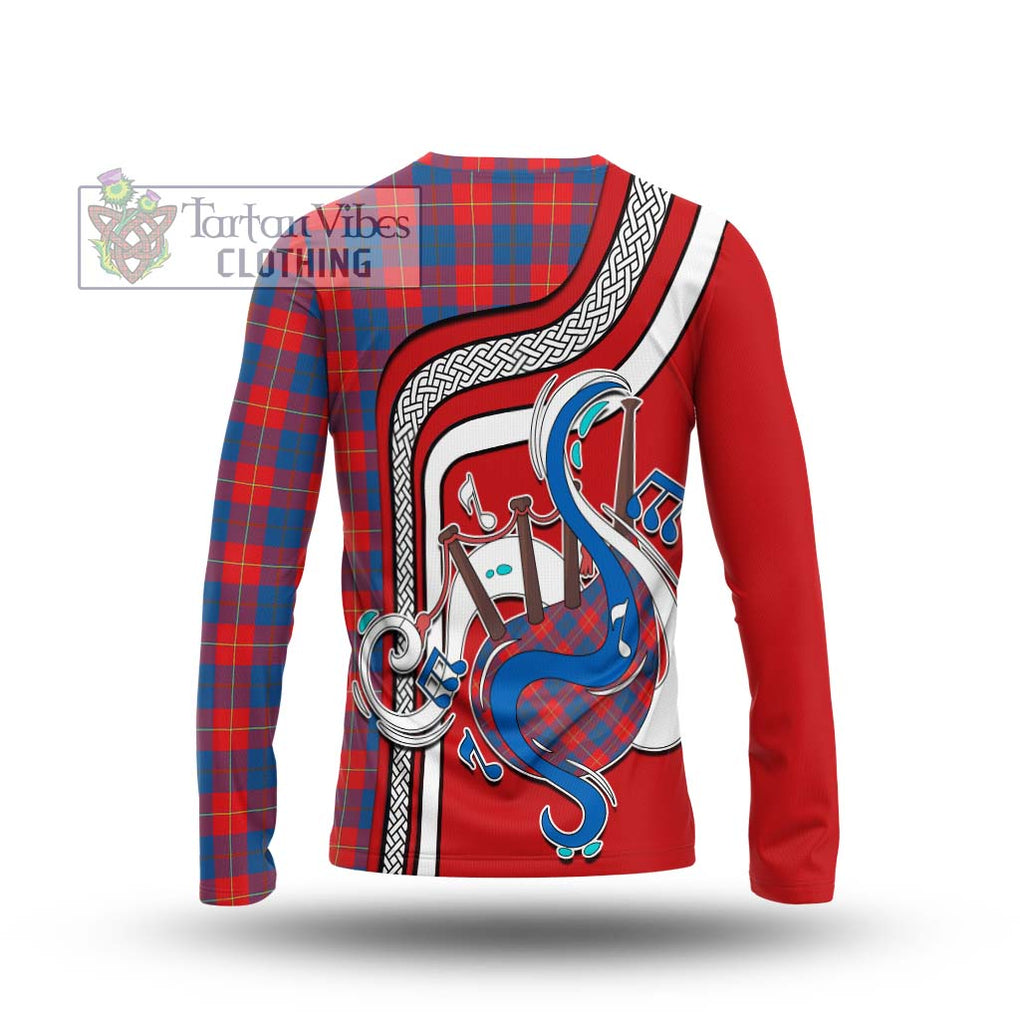 Tartan Vibes Clothing Galloway Red Tartan Long Sleeve T-Shirt with Epic Bagpipe Style