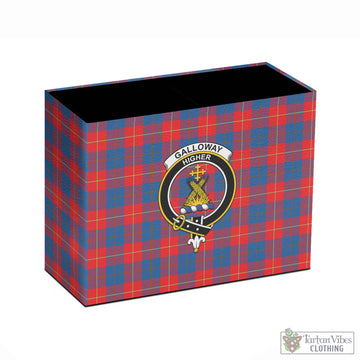Galloway Red Tartan Pen Holder with Family Crest