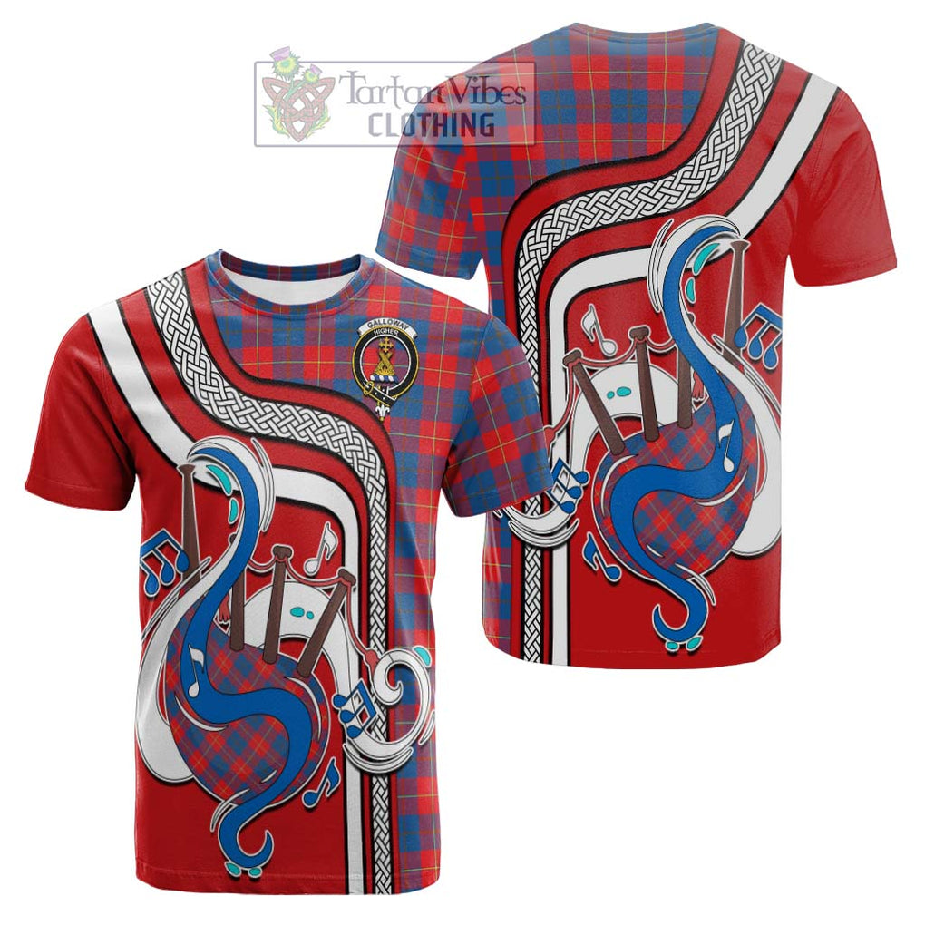 Tartan Vibes Clothing Galloway Red Tartan Cotton T-shirt with Epic Bagpipe Style