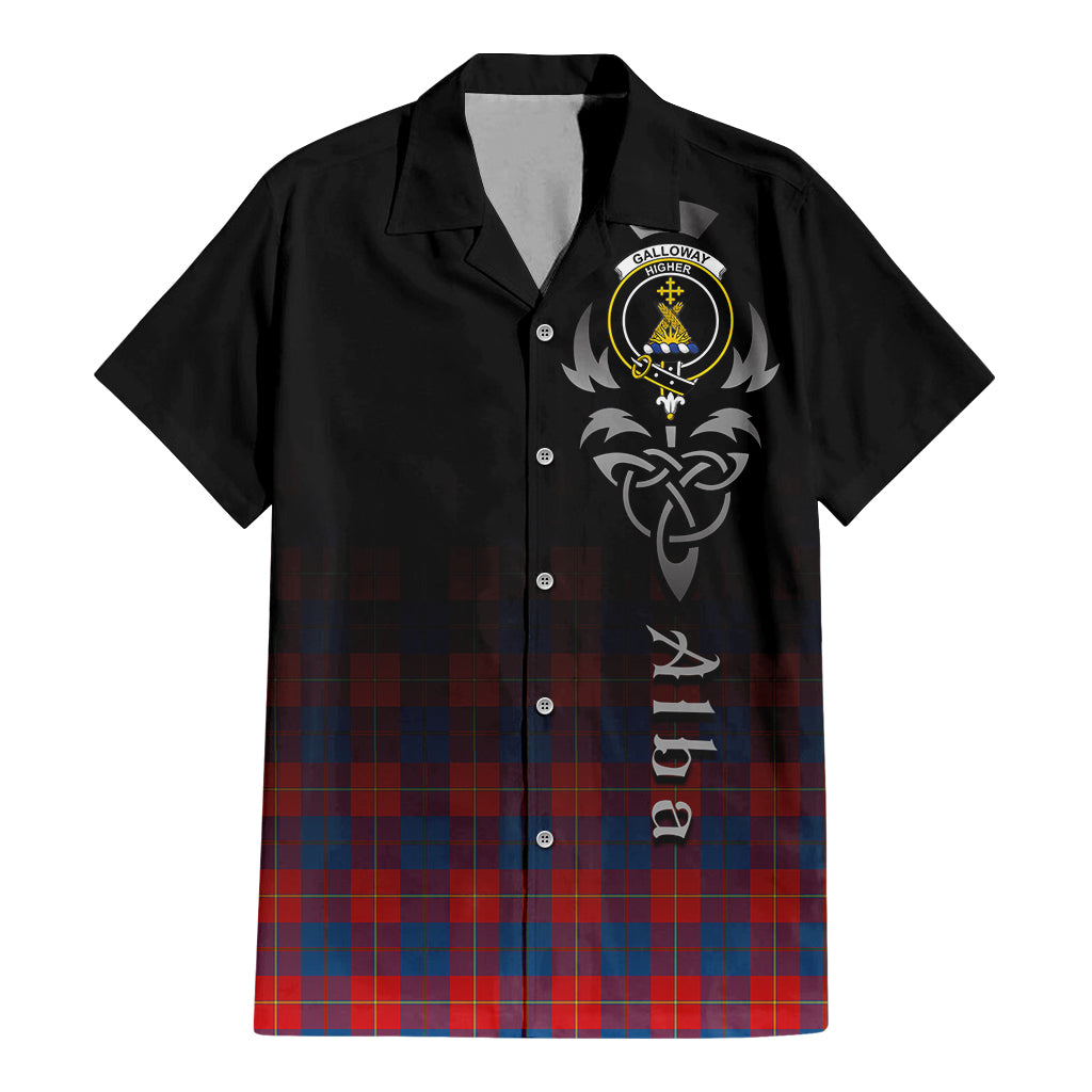 Tartan Vibes Clothing Galloway Red Tartan Short Sleeve Button Up Featuring Alba Gu Brath Family Crest Celtic Inspired