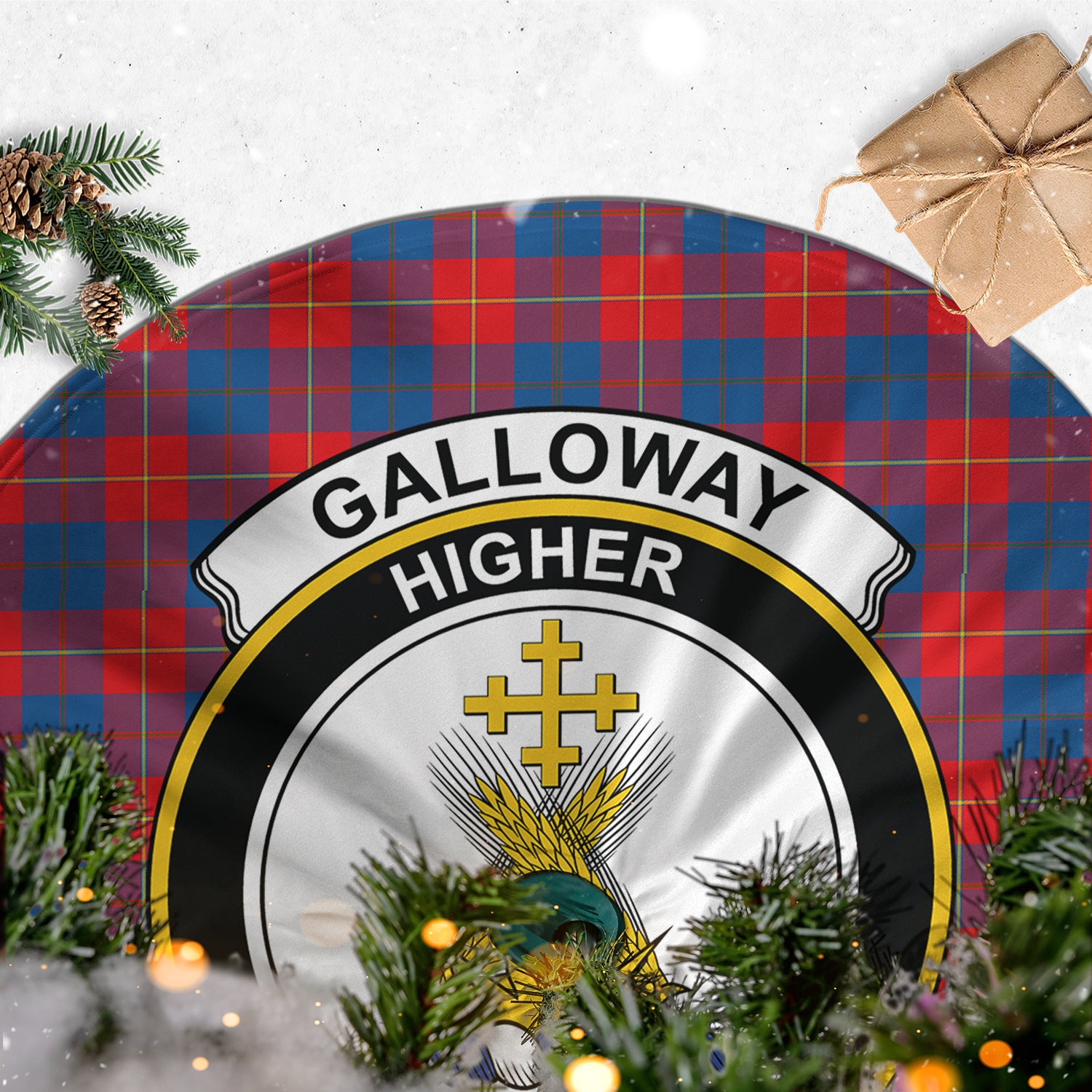 Galloway Red Tartan Christmas Tree Skirt with Family Crest - Tartanvibesclothing